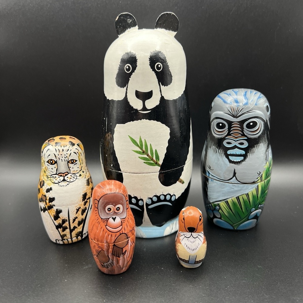 Wooden Animal Nesting Dolls Set Montessori Toy Nursery Decor Kids Gift - Picture 3 of 10